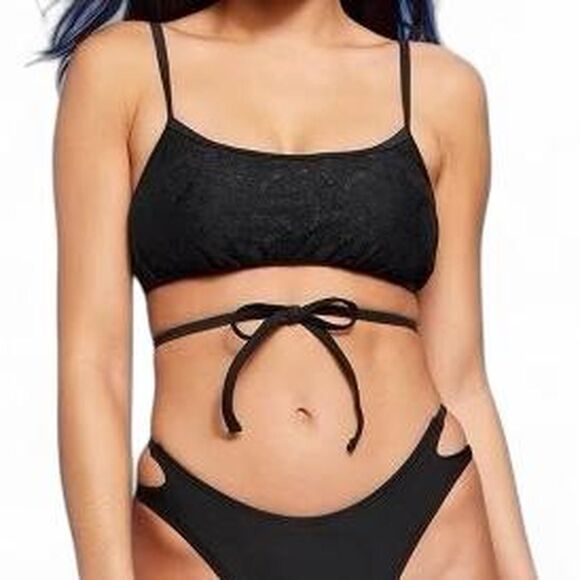Wild Fable Size XS Black Bikini Swim Top – Strappy Tie Front - Picture 1 of 4